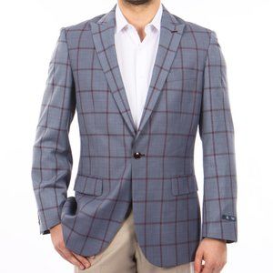 Grey Mens Blazer w/ Red Windowpane by Tazzio